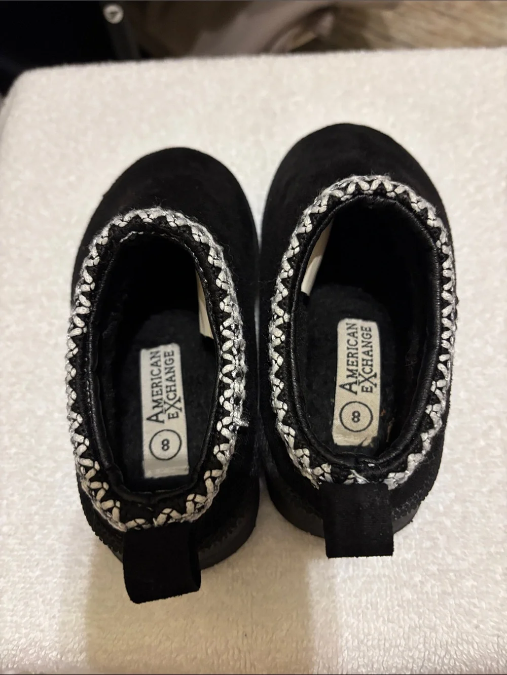 American Exchange Black Kids Slip-On Shoes with White Knit Trim